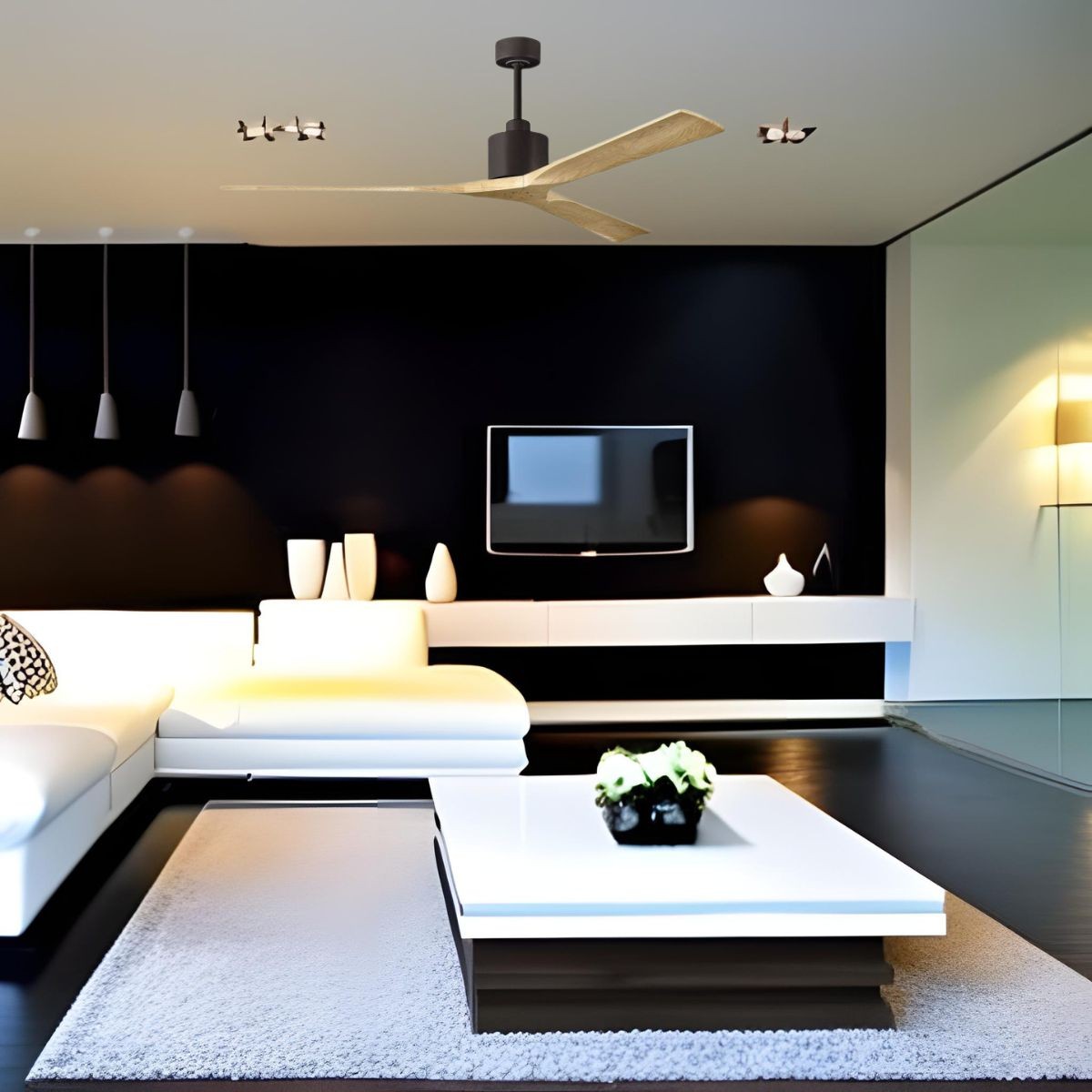 Ventilateurs de plafond de 60 cm avec éclairage et télécommande, plafonnier LED à intensité
