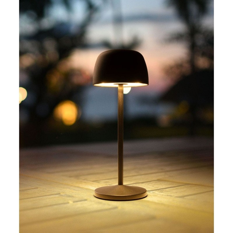 Lampe à poser design led avec base arrondie en métal et boule lumineus