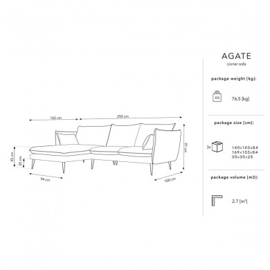 Canapé d'angle gauche Agate Bleu Roi Pieds Métal Doré BOUTICA DESIGN MIC_LC_2_F1_AGATE2