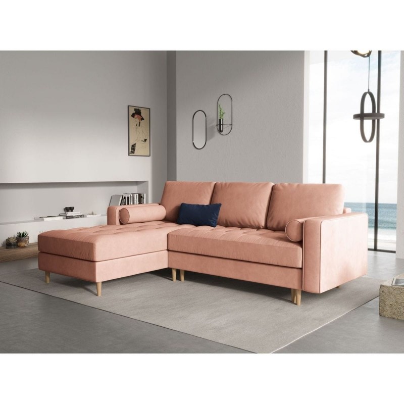 Canapé d'angle gauche convertible avec coffre velours Gobi Rose BOUTICA DESIGN MIC_LCF_44_F1_GOBI5