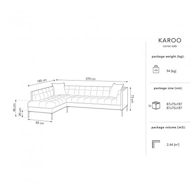 Canapé d'angle gauche Karoo Gris Clair Pieds Métal Noir BOUTICA DESIGN MIC_LC_51_F2_KAROO6
