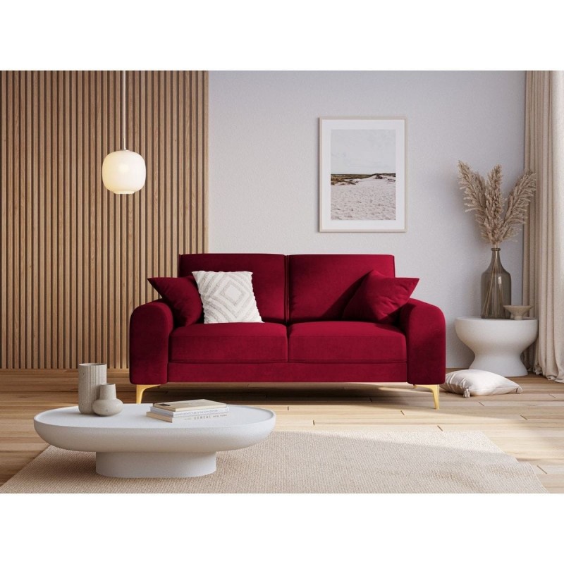 Canapé velours Larnite Rouge Pieds Métal Doré 2 Places BOUTICA DESIGN MIC_2S_51_B1_LARNITE2