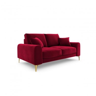 Canapé velours Larnite Rouge Pieds Métal Doré 2 Places BOUTICA DESIGN MIC_2S_51_B1_LARNITE2