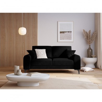 Canapé velours Larnite Noir Pieds Métal Chromé Noir 2 Places BOUTICA DESIGN MIC_2S_51_B2_LARNITE12