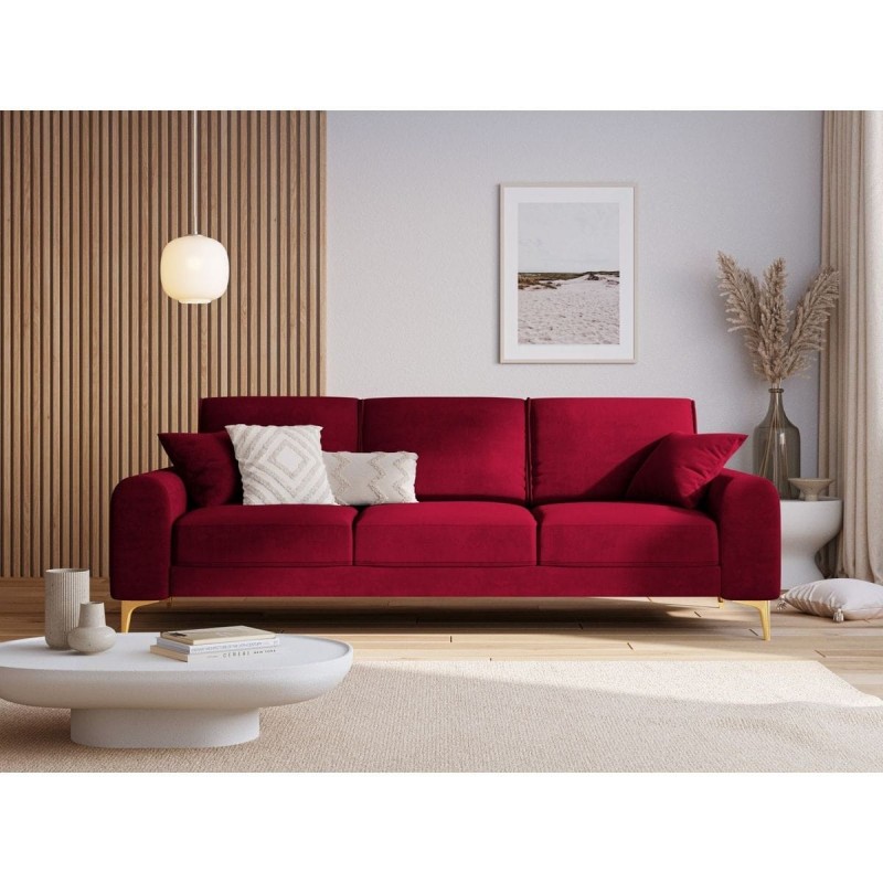 Canapé velours Larnite Rouge Pieds Métal Doré 3 Places BOUTICA DESIGN MIC_3S_51_B1_LARNITE2