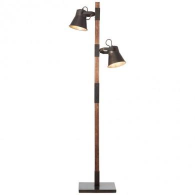 Lampadaire Industriel PLOW 2x10W E27 Bois et Noir patinés BRILLIANT 82156/46