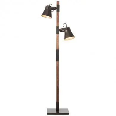 Lampadaire Industriel PLOW 2x10W E27 Bois et Noir patinés BRI_82156_46 82156/46 Lampadaire Industriel PLOW 2x10W E27 Bois et Noir patinés BRILLIANT 82156/46