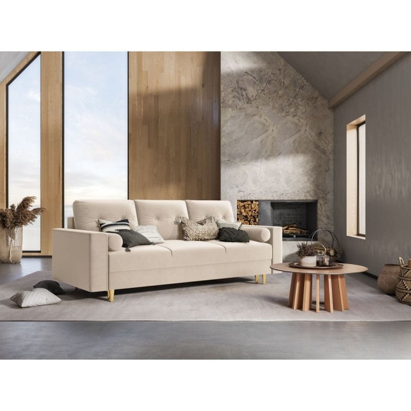 Canapé convertible avec coffre Leona Beige Pieds Métal Doré 3 Places BOUTICA DESIGN MIC_3S_2_A1_LEONA1