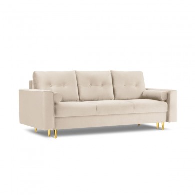 Canapé convertible avec coffre Leona Beige Pieds Métal Doré 3 Places BOUTICA DESIGN MIC_3S_2_A1_LEONA1