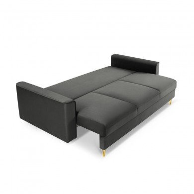 Canapé convertible avec coffre Leona Gris Foncé Pieds Métal Doré 3 Places BOUTICA DESIGN MIC_3S_2_A1_LEONA11