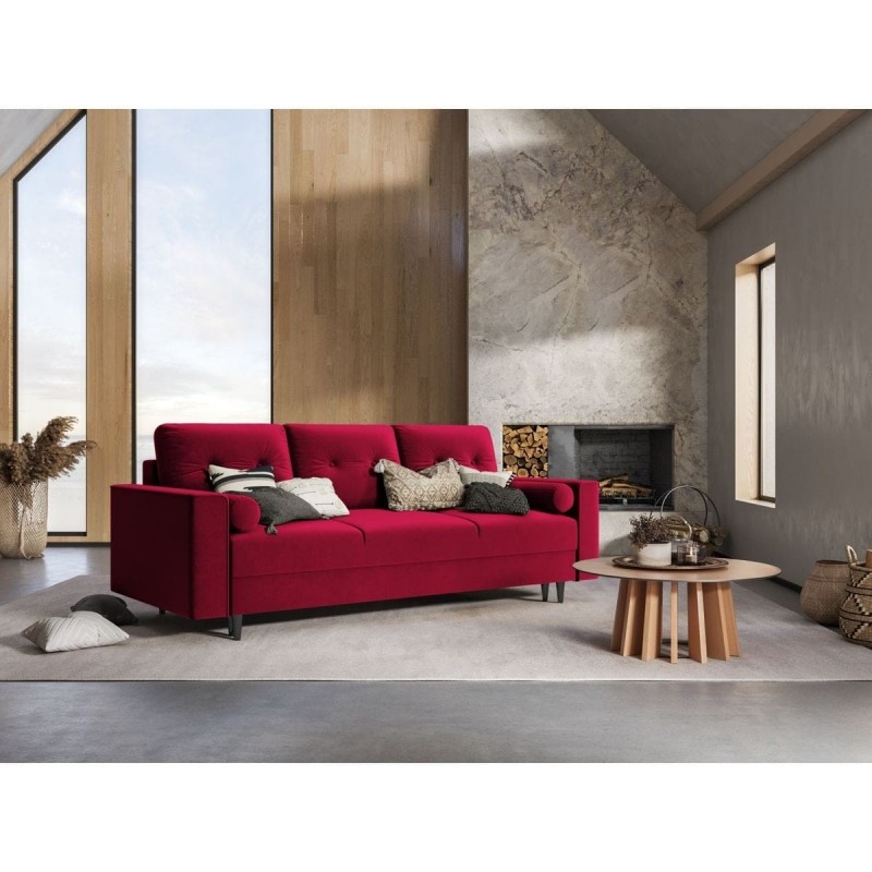 Canapé convertible avec coffre Leona Rouge Pieds Métal Chromé Noir 3 Places BOUTICA DESIGN MIC_3S_2_A3_LEONA3