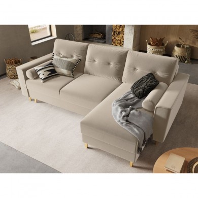 Canapé convertible avec coffre Leona Beige Pieds Métal Doré 4 Places BOUTICA DESIGN MIC_CORF_2_A1_LEONA1