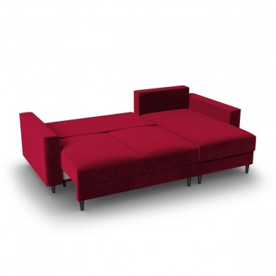 Canapé convertible avec coffre Leona Rouge Pieds Métal Chromé Noir 4 Places BOUTICA DESIGN MIC_CORF_2_A3_LEONA3