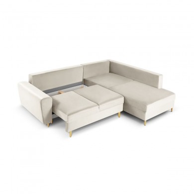 Canapé d'angle droit convertible avec coffre Moghan Beige Pieds Métal Doré 5 Places BOUTICA DESIGN MIC_RCF_L_2_A1_MOGHAN1