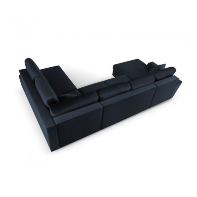 Canapé droit convertible panoramique avec coffre velours Moghan Bleu Foncé Pieds Métal Chromé Noir BOUTICA DESIGN MIC_URF_2_A3_MOGHAN5