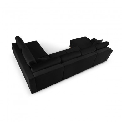 Canapé droit convertible panoramique avec coffre velours Moghan Noir Pieds Métal Chromé Noir BOUTICA DESIGN MIC_URF_2_A3_MOGHAN10