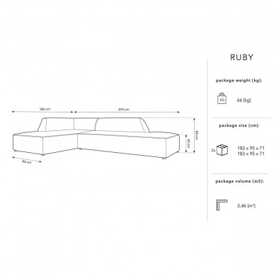 Canapé ouvert d'angle gauche tissu Ruby Jaune BOUTICA DESIGN MIC_LCO_137_F1_RUBY1