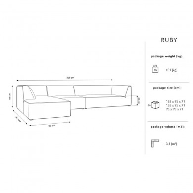 Canapé d'angle gauche velours côtelé Ruby Jaune 5 Places BOUTICA DESIGN MIC_LC_L_100_F1_RUBY3