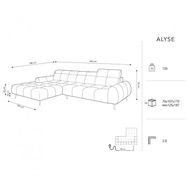 Canapé d'angle gauche électrique velours Alyse Beige Clair BOUTICA DESIGN MIC_LC_51_F1_ALYSE1