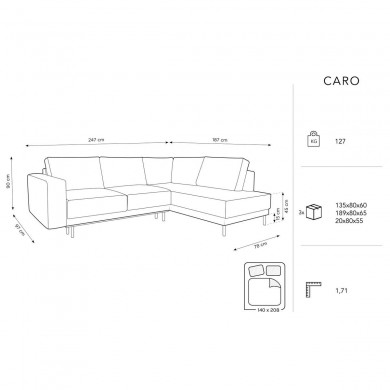 Canapé convertible velours droit Caro Beige Clair BOUTICA DESIGN MIC_RCF_51_F1_CARO1