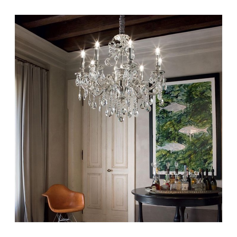 Lustre Design avec pampilles GIOCONDA Argent 8x40W IDEAL LUX 44934