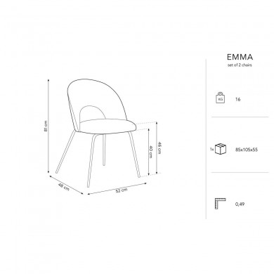 Chaise (lot x2) velours Emma Gris Clair BOUTICA DESIGN MIC_CHSET2_2_F1_EMMA2