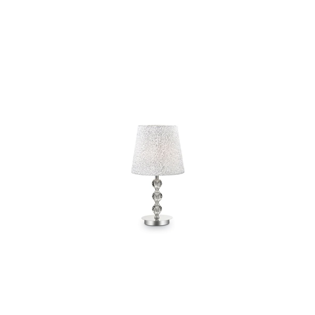 Lampe à Poser Ideal Lux Duches TL1 Small – Métal Chromé, Verre Soufflé Main, Abat-jour Tissu Plissé