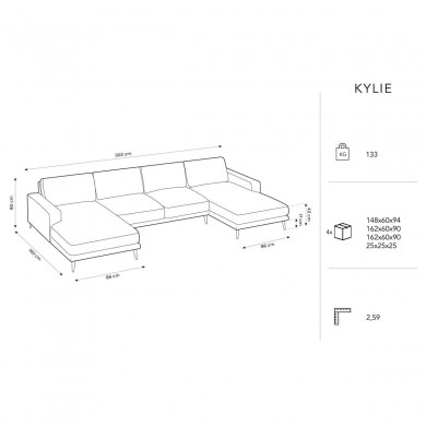 Canapé panoramique Kylie Beige Clair Velours BOUTICA DESIGN MIC_U_51_F1_KYLIE1
