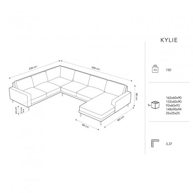 Canapé panoramique gauche velours Kylie Noir BOUTICA DESIGN MIC_UL_51_F1_KYLIE6