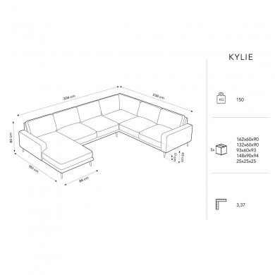 Canapé panoramique droit velours Kylie Beige Clair BOUTICA DESIGN MIC_UR_51_F1_KYLIE1