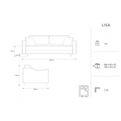 Canapé convertible avec coffre Lisa Gris Clair BOUTICA DESIGN MIC_3SF_107_F1_LISA3
