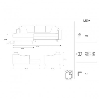 Canapé d'angle gauche convertible avec coffre Lisa Beige Pieds Bois de Hêtre Brun BOUTICA DESIGN MIC_LCF_107_F1_LISA1