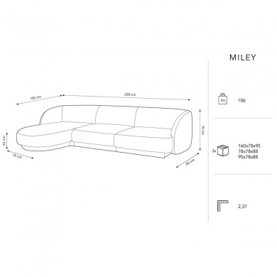 Canapé d'angle gauche velours Miley Beige Clair 4 Places BOUTICA DESIGN MIC_LC_51_F1_MILEY1