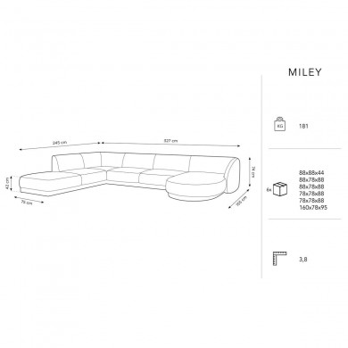 Canapé d'angle panoramique gauche velours Miley Beige Clair BOUTICA DESIGN MIC_UL_51_F1_MILEY1