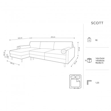 Canapé d'angle gauche convertible avec coffre velours Scott Beige Clair BOUTICA DESIGN MIC_LCF_51_F1_SCOTT1