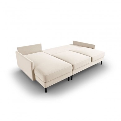 Canapé d'angle gauche convertible avec coffre velours Scott Beige Clair BOUTICA DESIGN MIC_LCF_51_F1_SCOTT1