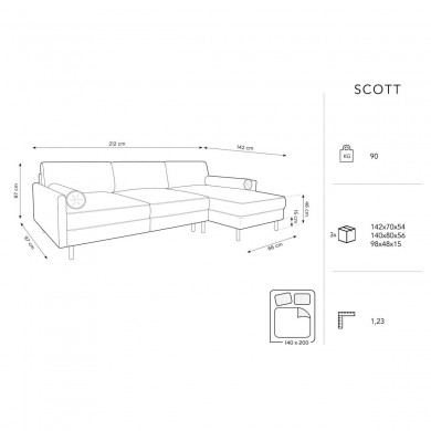 Canapé d'angle droit convertible avec coffre velours Scott Beige Clair BOUTICA DESIGN MIC_RCF_51_F1_SCOTT1