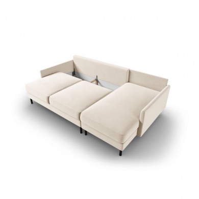 Canapé d'angle droit convertible avec coffre velours Scott Beige Clair BOUTICA DESIGN MIC_RCF_51_F1_SCOTT1