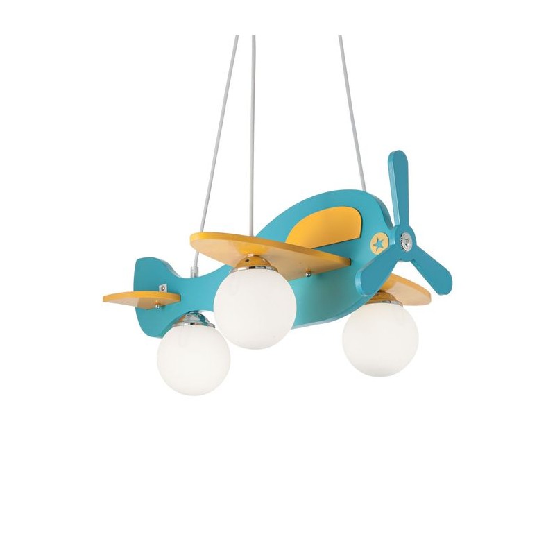 Suspension AVION-1 Bleu/jaune 3x40W IDEAL LUX 136325