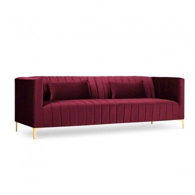 Canapé velours Annite Rouge Foncé Pieds Métal Doré 3 Places BOUTICA DESIGN MIC_3S_B1_2_ANNITE3