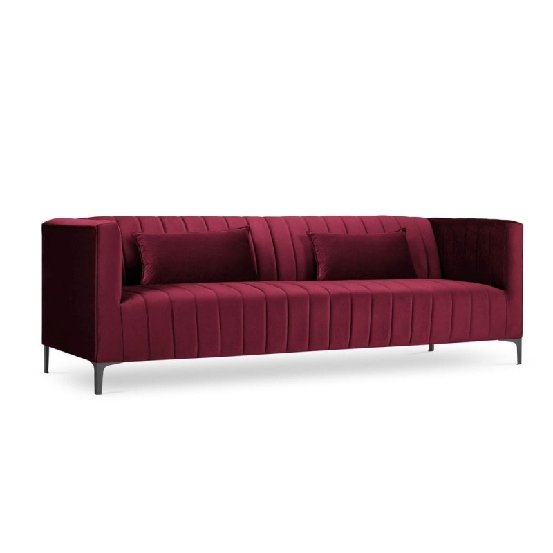 Canapé velours Annite Rouge Foncé Pieds Métal Chromé Noir 3 Places BOUTICA DESIGN MIC_3S_B2_2_ANNITE3