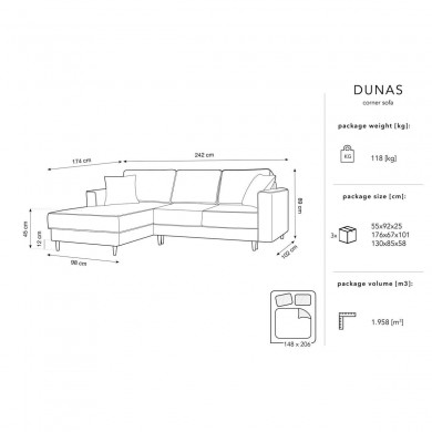 Canapé d'angle gauche convertible avec coffre Dunas Beige Pieds Métal Chromé Noir BOUTICA DESIGN MIC_LCF_86_A3_DUNAS1