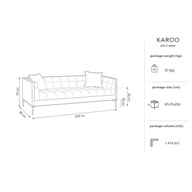 Canapé velours Karoo Vert Pieds Métal Doré 3 Places BOUTICA DESIGN MIC_3S_51_F1_KAROO3