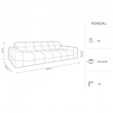 Canapé velours Kendal Gris Clair 3 Places BOUTICA DESIGN MIC_3S_121_F1_KENDAL1