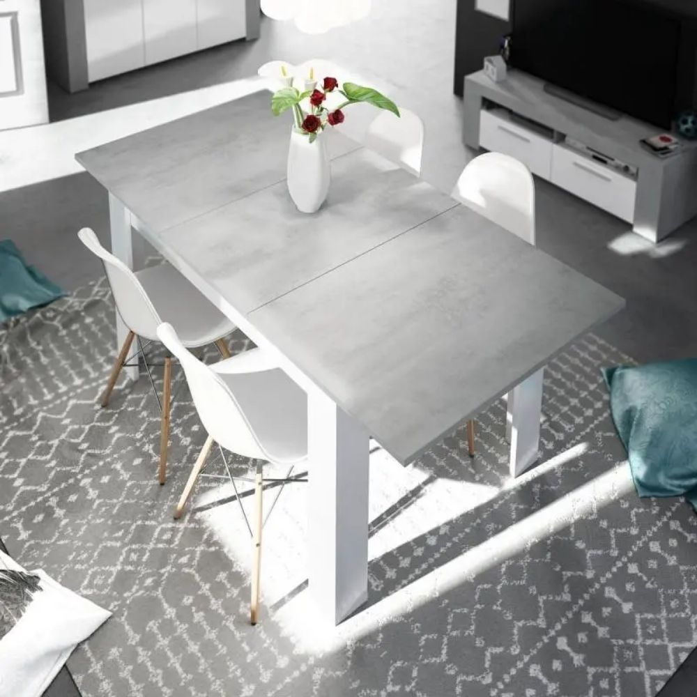 Table à manger avec pied en métal Fotab, grande taille, en situation dans une salle à manger lumineuse