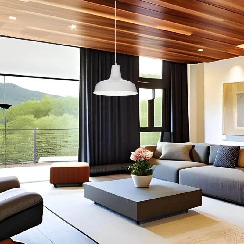 Éclairage intérieur type Suspension blanche dans un salon moderne et design, éclairage bien adapté à la pièce