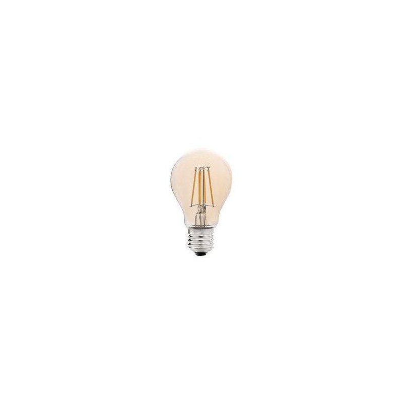 Ampoule LED vraiment économique, petite ampoule à filament visible, glass transparent et socle métallique, démontrant une source lumineuse efficace.