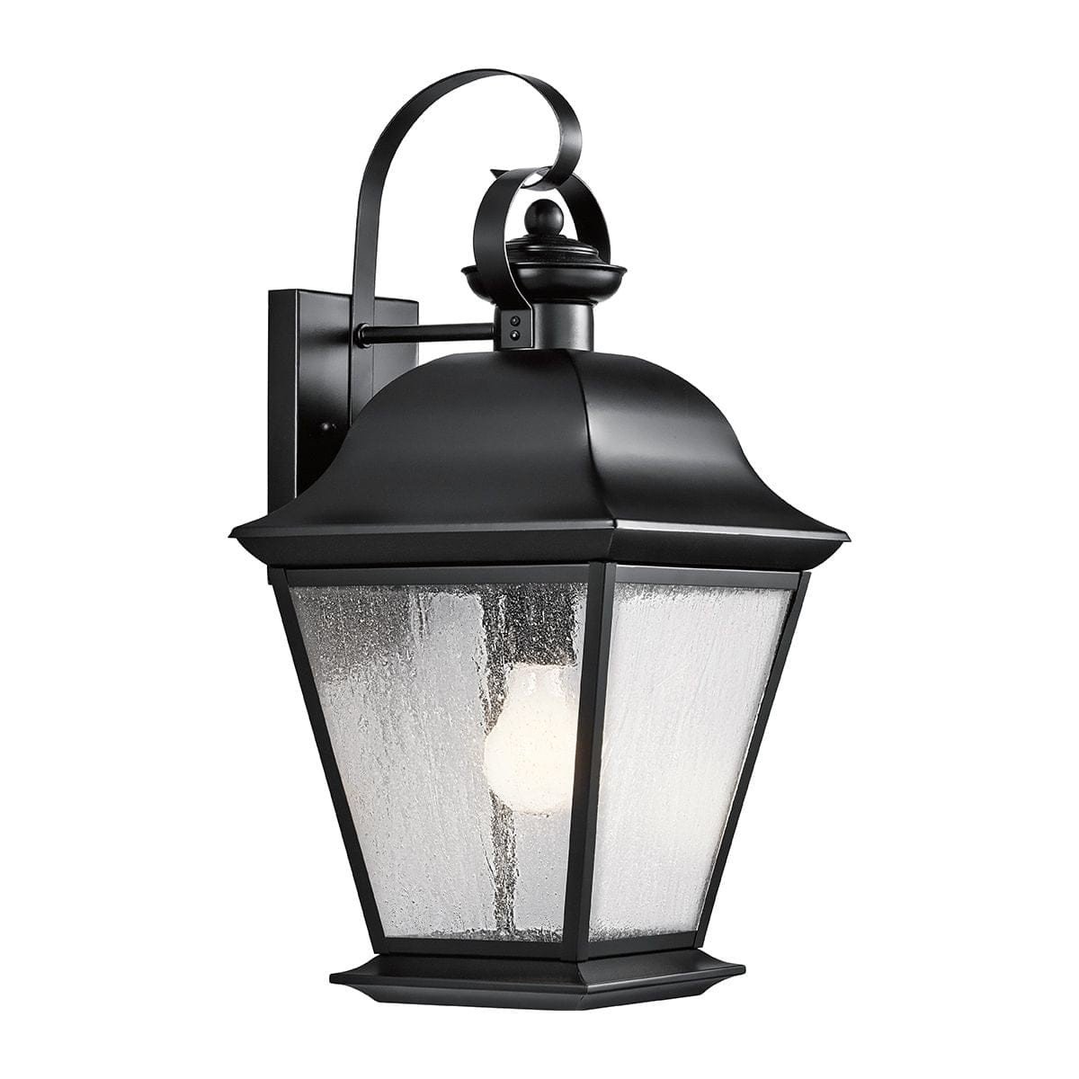 Applique murale led puissante au design noir, lantern imageisée avec globe et socle mural, lumière extérieure durable.