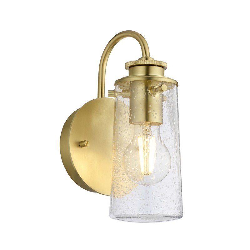 Applique murale de style vintage en laiton, verre clair en forme d’ampoule, fixation murale ronde, adaptée pour éclairage salle de bain humidité.
