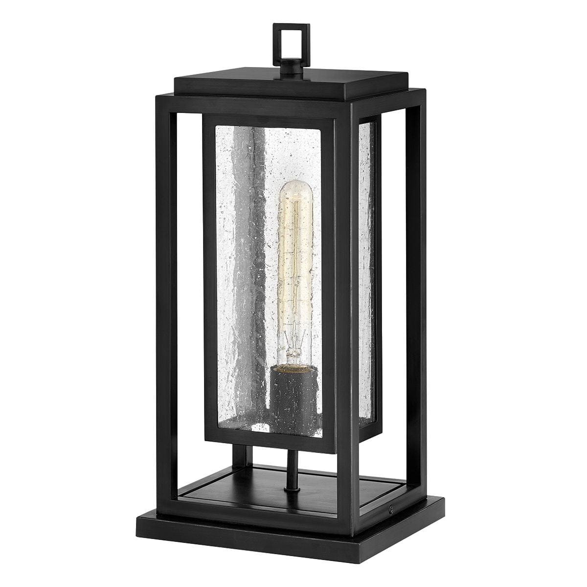 Lanterne noire moderne à cadre ouvert avec vitre texturée et ampoule visible à l’intérieur, design élégant pour extérieur. #comment optimiser l'éclairage public